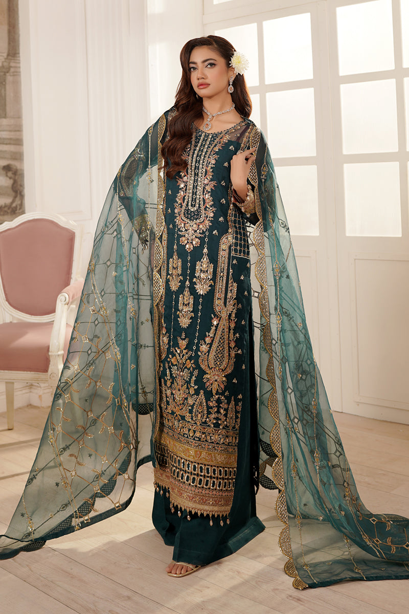 Maryams | Tabeer Luxury Collection | Nayyab Custom Size Teal Green Organza
