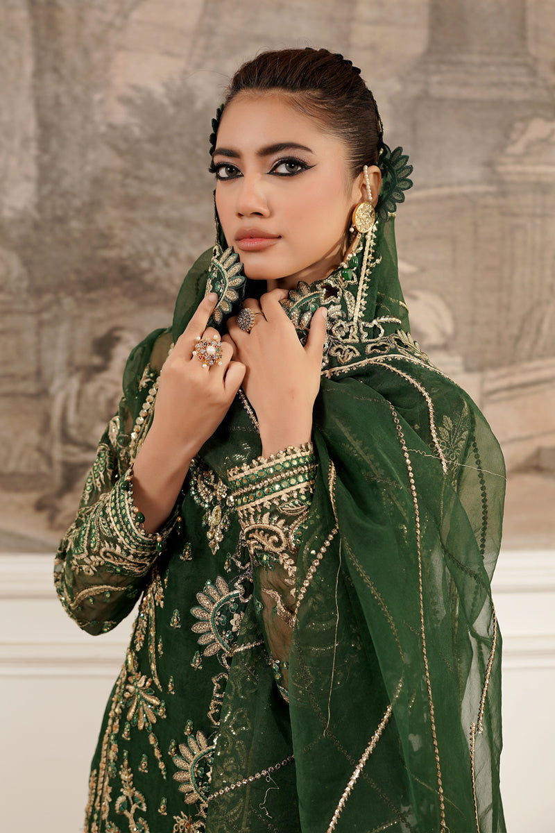Maryams | Tabeer Luxury Collection | Zahra Custom Size Deep Olive Green Organza