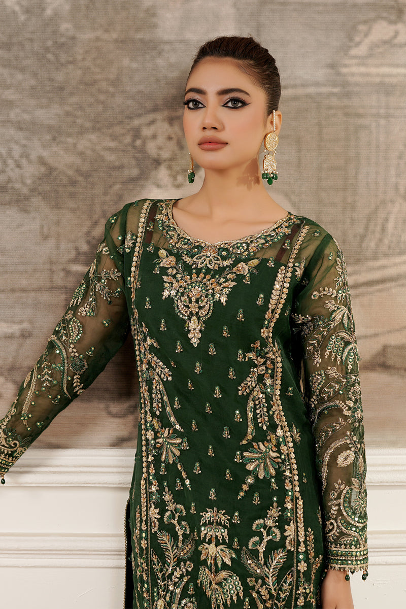 Maryams | Tabeer Luxury Collection | Zahra L Deep Olive Green Organza