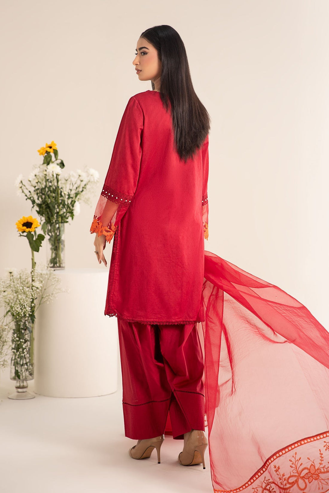 Maria B | Casual Pret 25 | DW-EF25-15 XS Red Jacquard Lawn