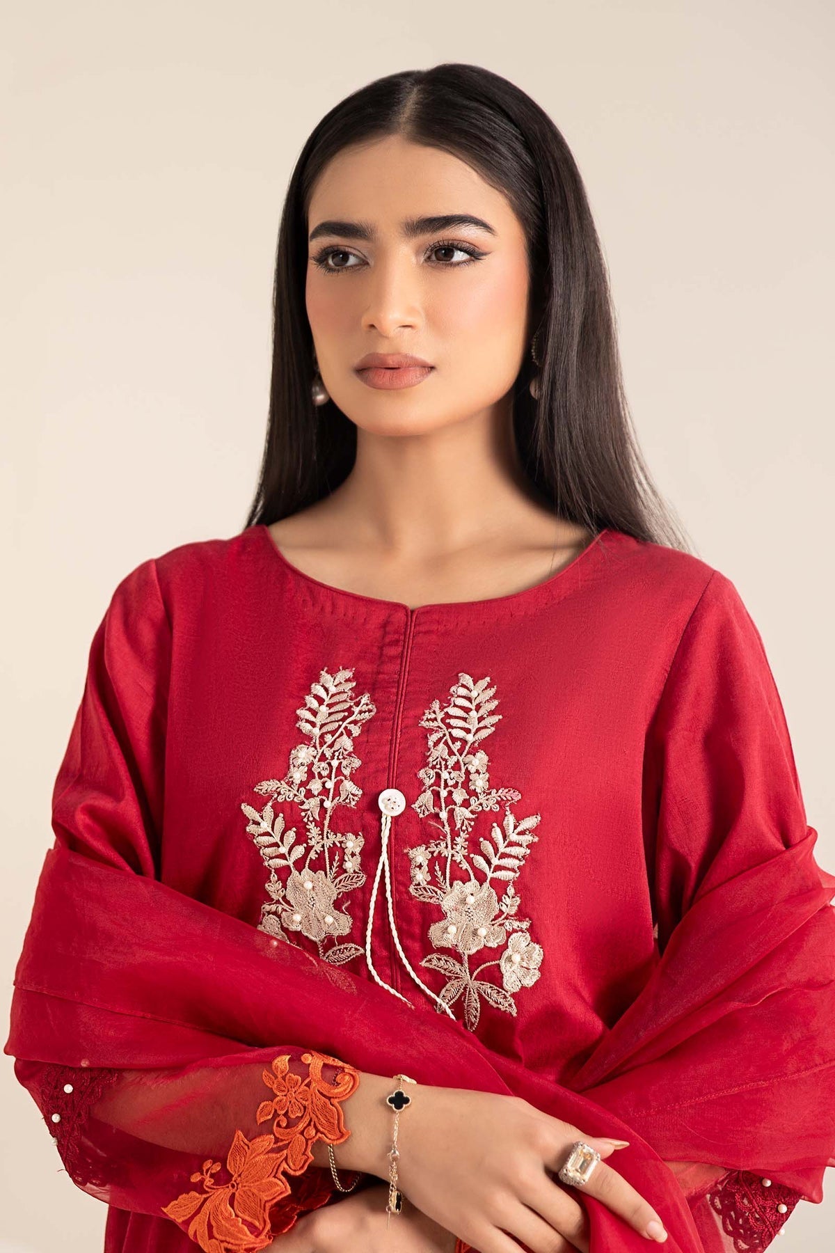 Maria B | Casual Pret 25 | DW-EF25-15 M Red Jacquard Lawn
