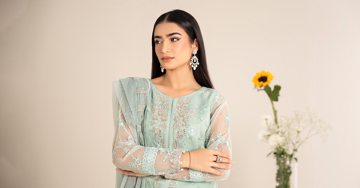 Maria B | Casual Pret 25 | DW-EF25-17 XL Mint Green Organza