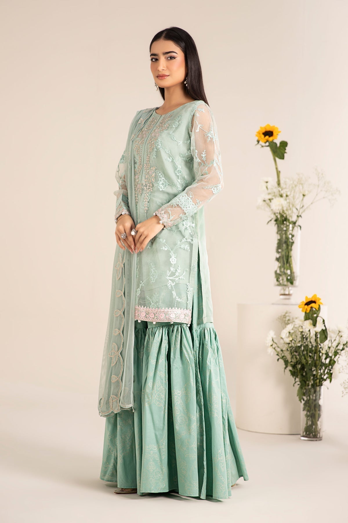 Maria B | Casual Pret 25 | DW-EF25-17 L Mint Green Organza