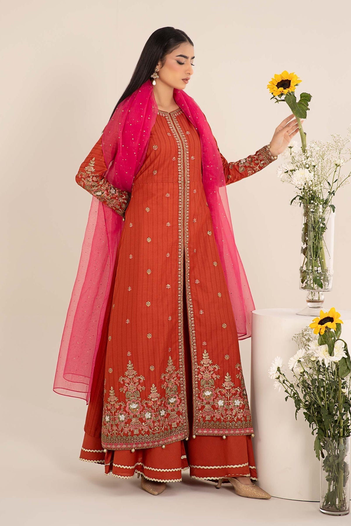 Maria B | Casual Pret 25 | DW-EF25-21 L Burnt Orange Lawn