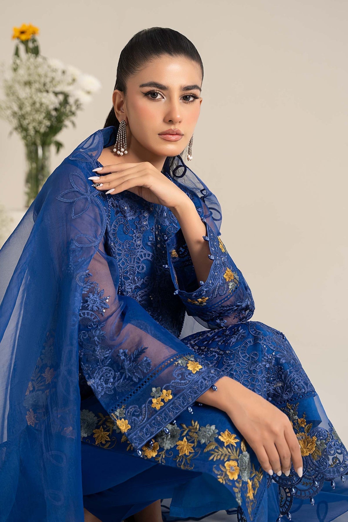 Maria B | Casual Pret 25 | DW-EF25-02 L Blue Poly Organza