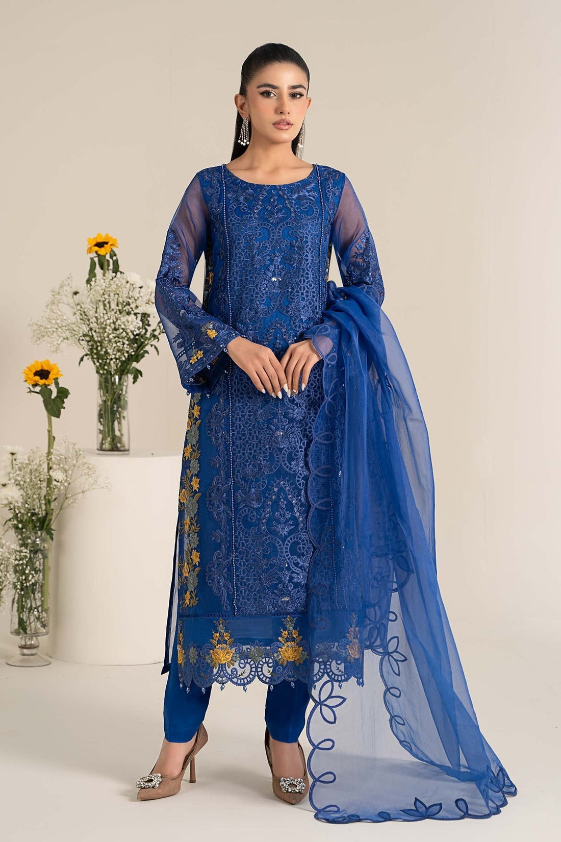 Maria B | Casual Pret 25 | DW-EF25-02 XS Blue Poly Organza