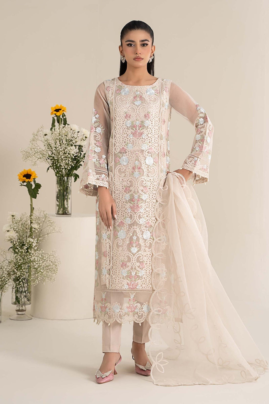 Maria B | Casual Pret 25 | DW-EF25-02 XS Off White Poly Organza