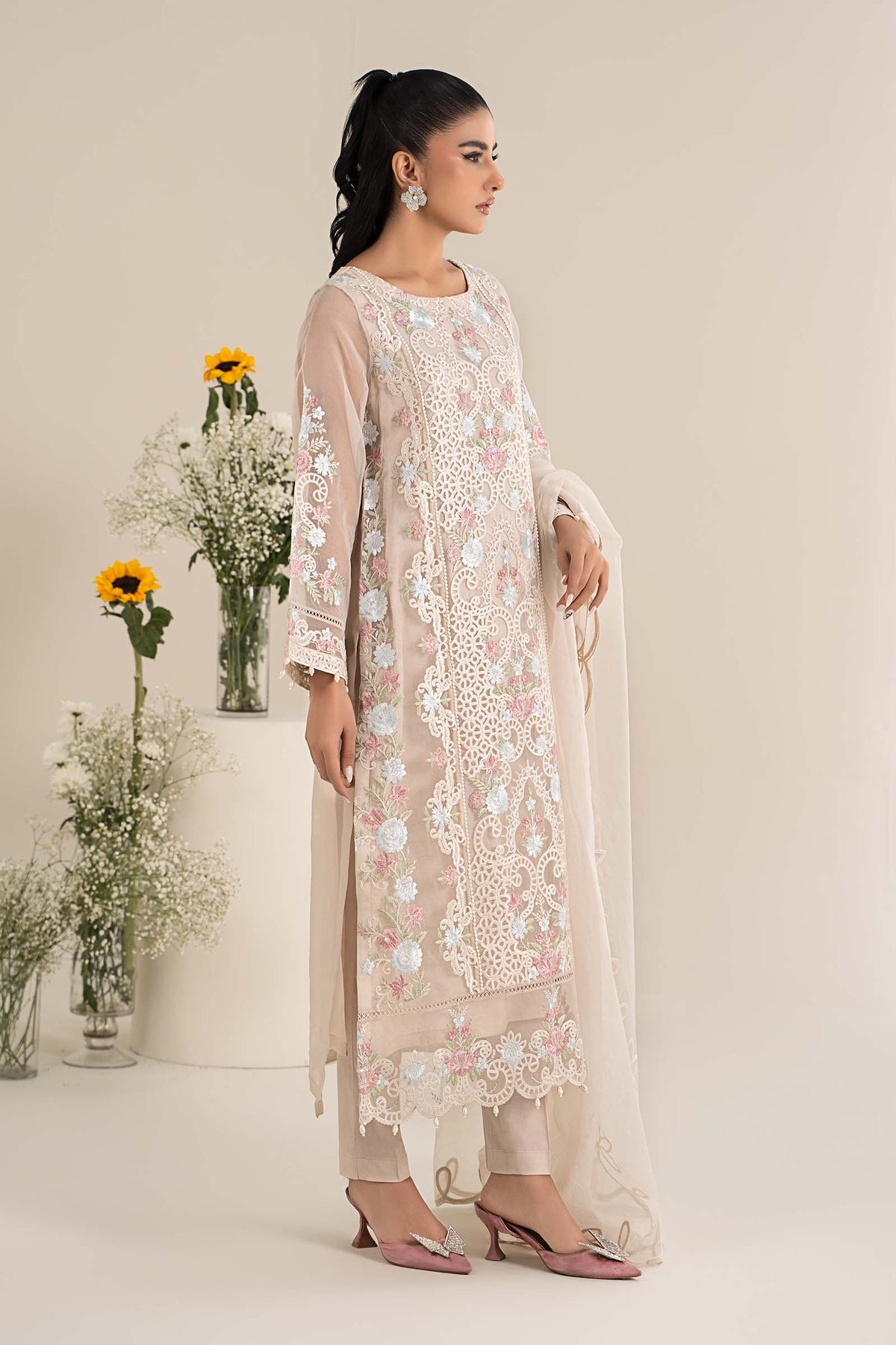 Maria B | Casual Pret 25 | DW-EF25-02 XL Off White Poly Organza