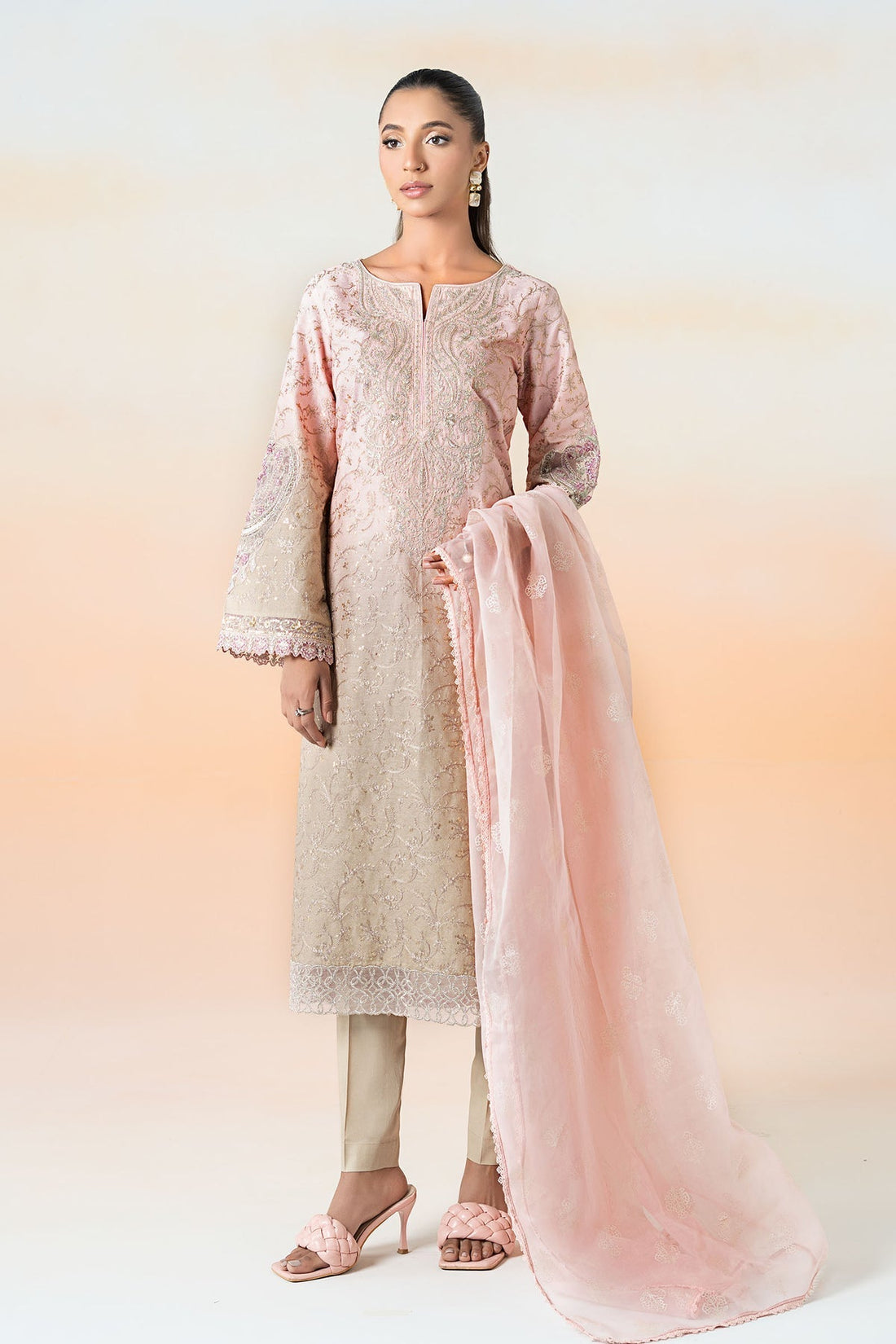 Maria B | Casual Pret 25 | DW-EF25-13 XS Pink Jacquard Lawn