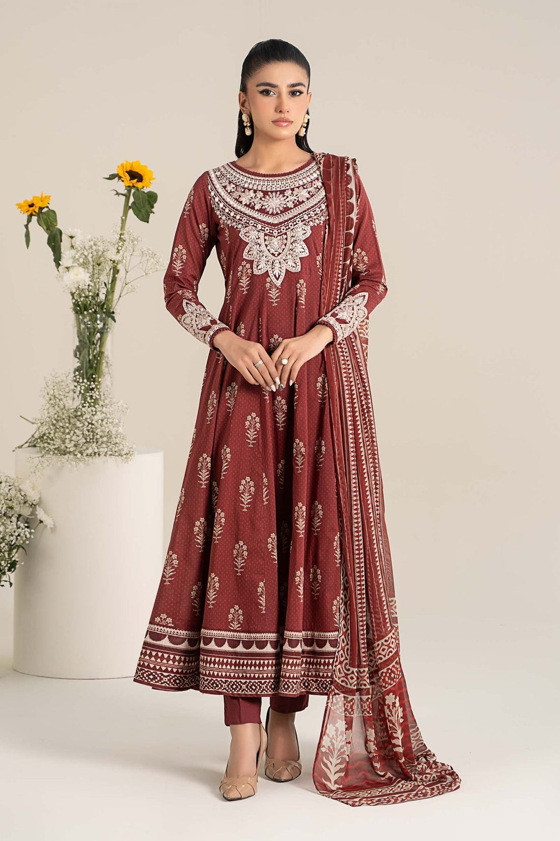 Maria B | Casual Pret 25 | DW-EF25-22 XS Maroon Lawn