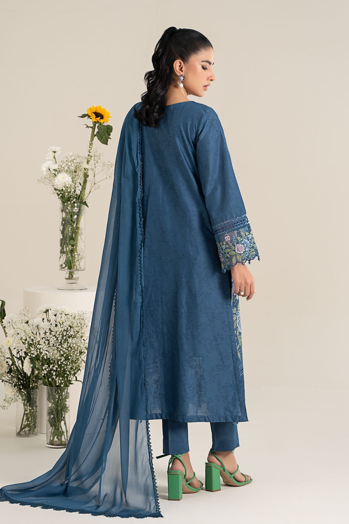 Maria B | Casual Pret 25 | DW-EF25-45 S Teal Jacquard Lawn