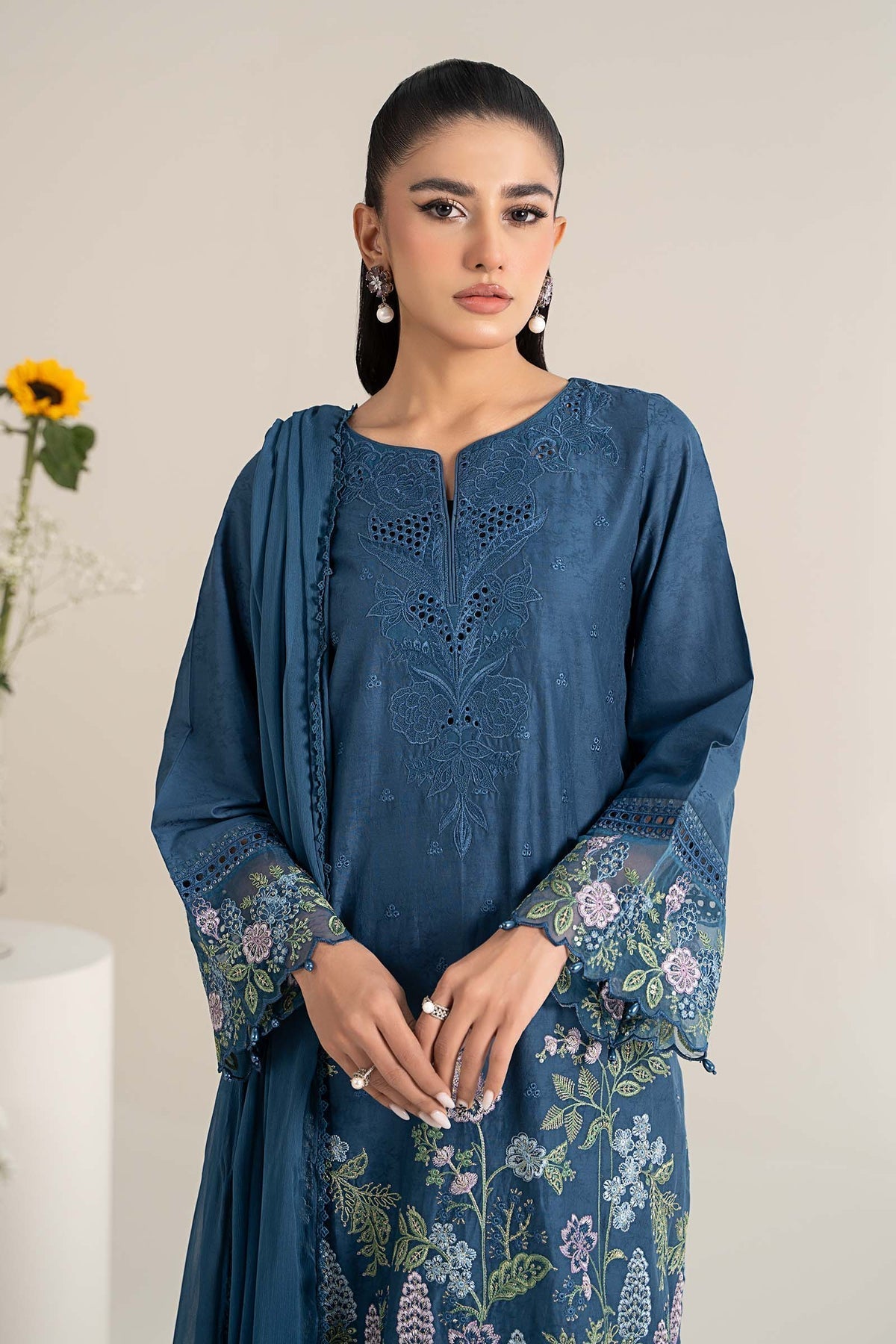 Maria B | Casual Pret 25 | DW-EF25-45 M Teal Jacquard Lawn