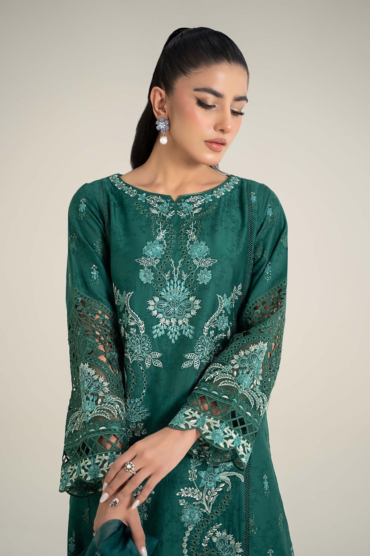 Maria B | Casual Pret 25 | DW-EF25-47 L Teal Green Jacquard Lawn