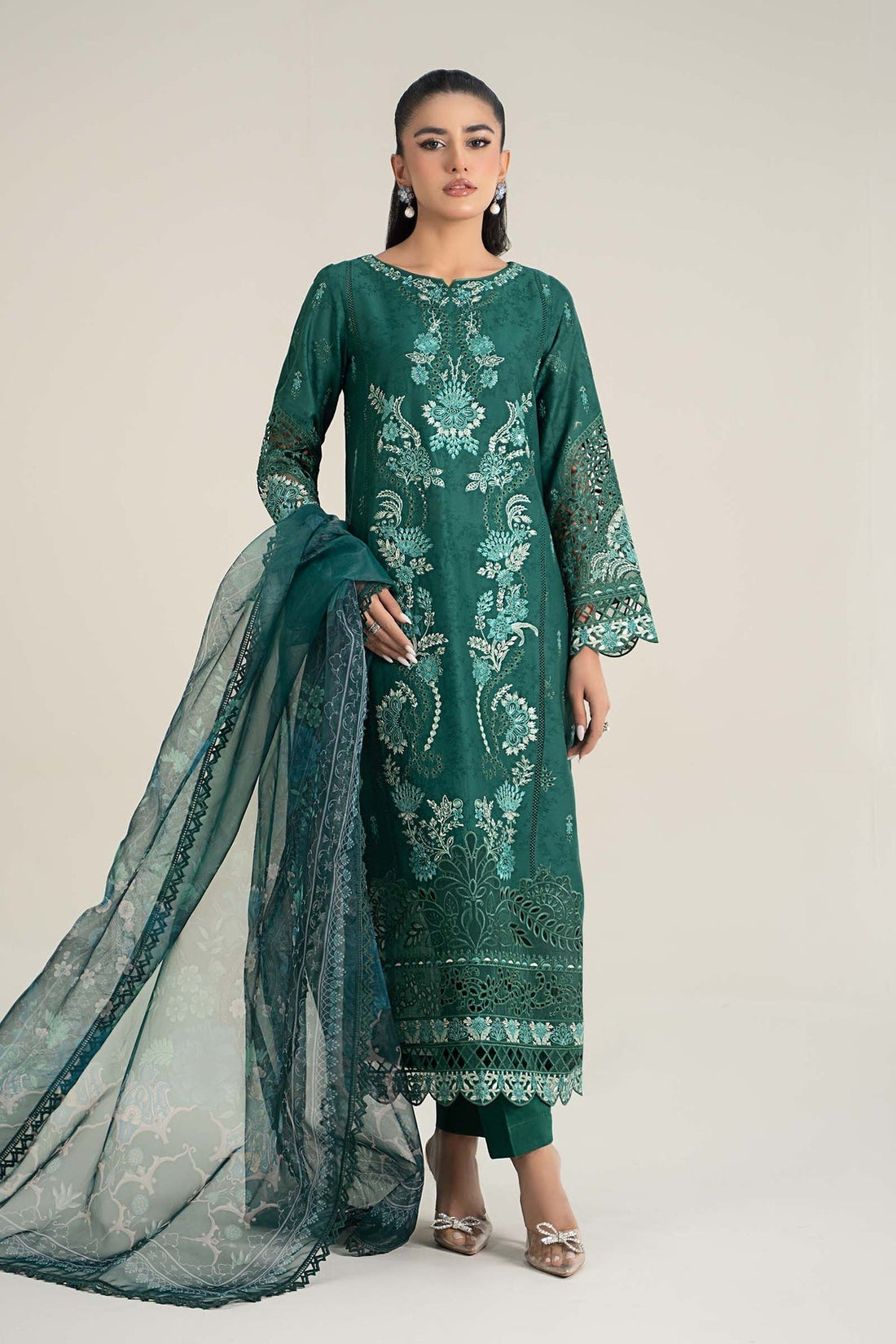 Maria B | Casual Pret 25 | DW-EF25-47 XS Teal Green Jacquard Lawn