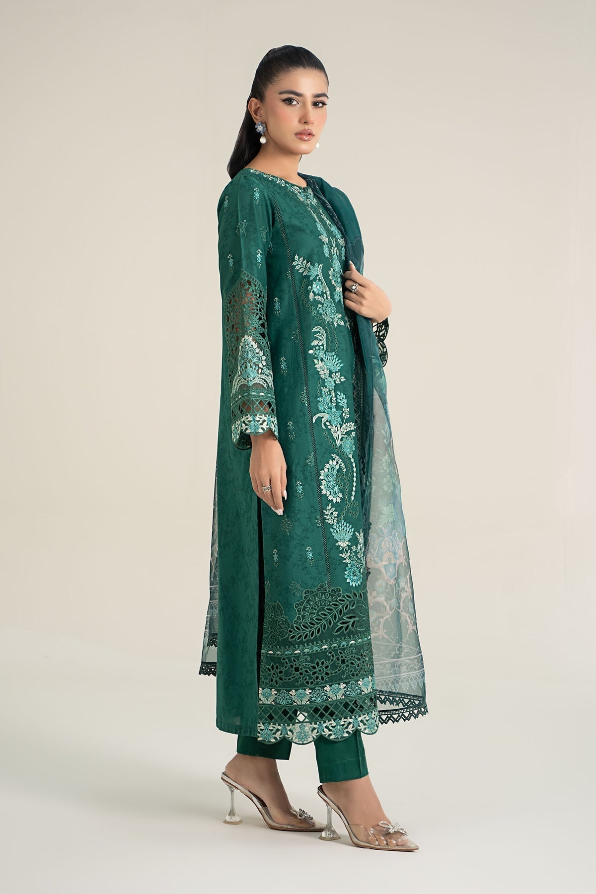 Maria B | Casual Pret 25 | DW-EF25-47 XL Teal Green Jacquard Lawn