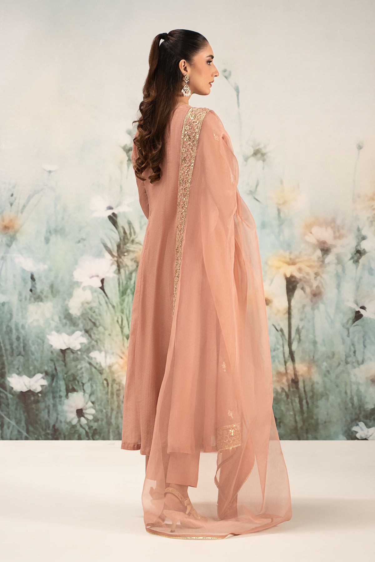 Maria B | Casual Pret 25 | DW-EF25-88 S Peach Cotton Net