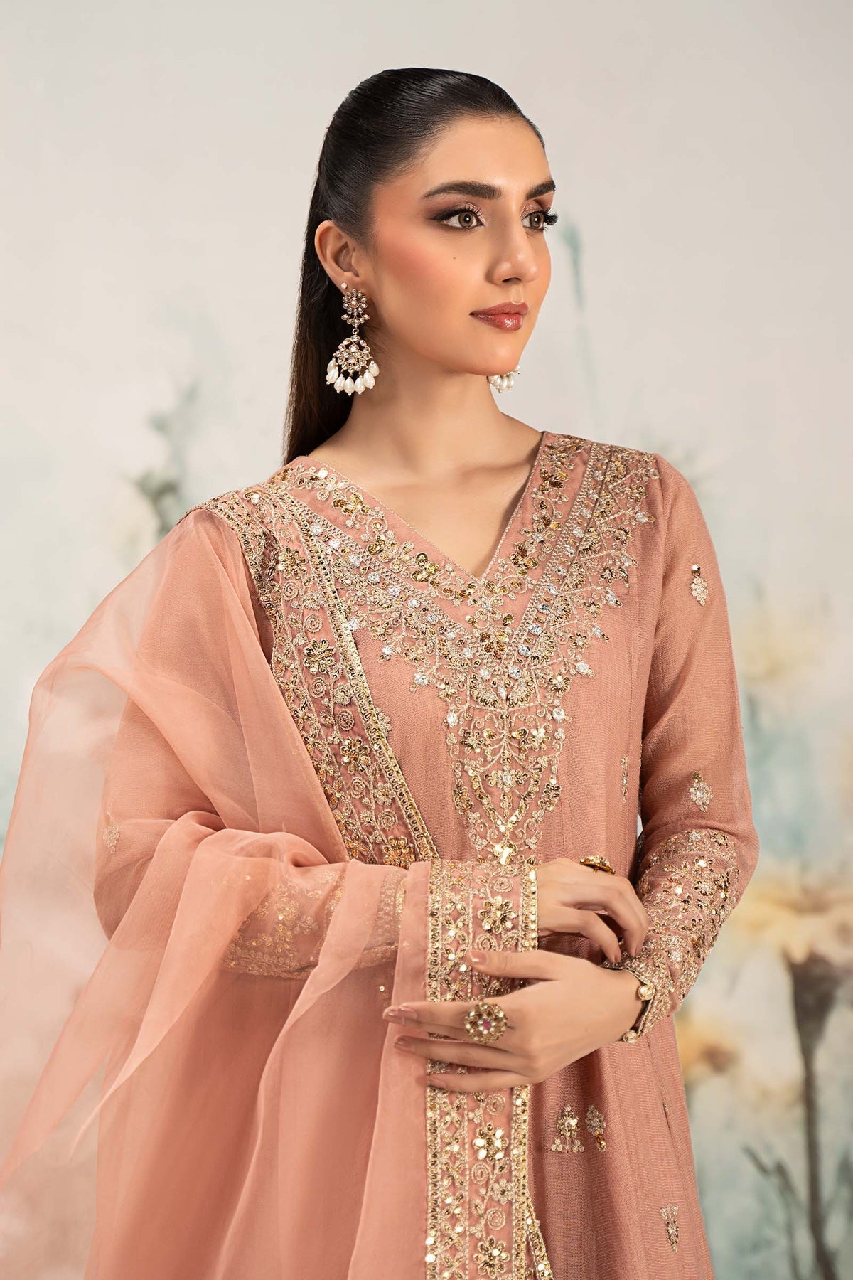 Maria B | Casual Pret 25 | DW-EF25-88 L Peach Cotton Net