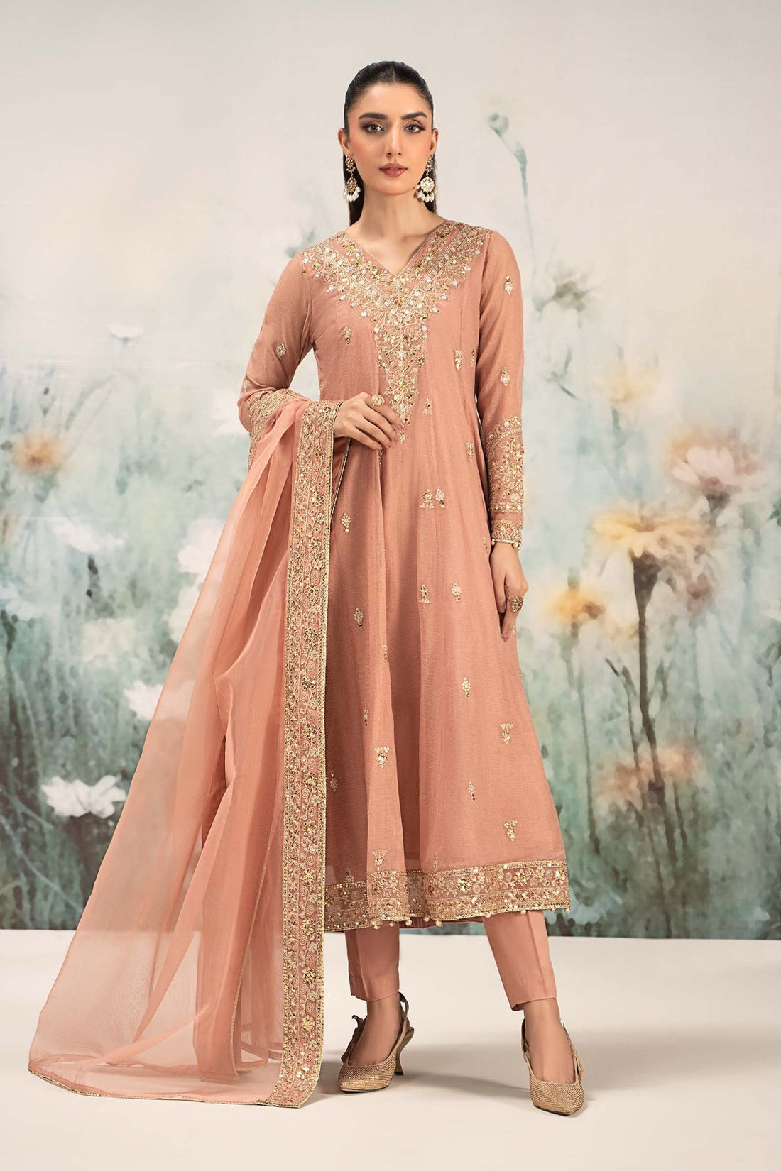 Maria B | Casual Pret 25 | DW-EF25-88 XS Peach Cotton Net