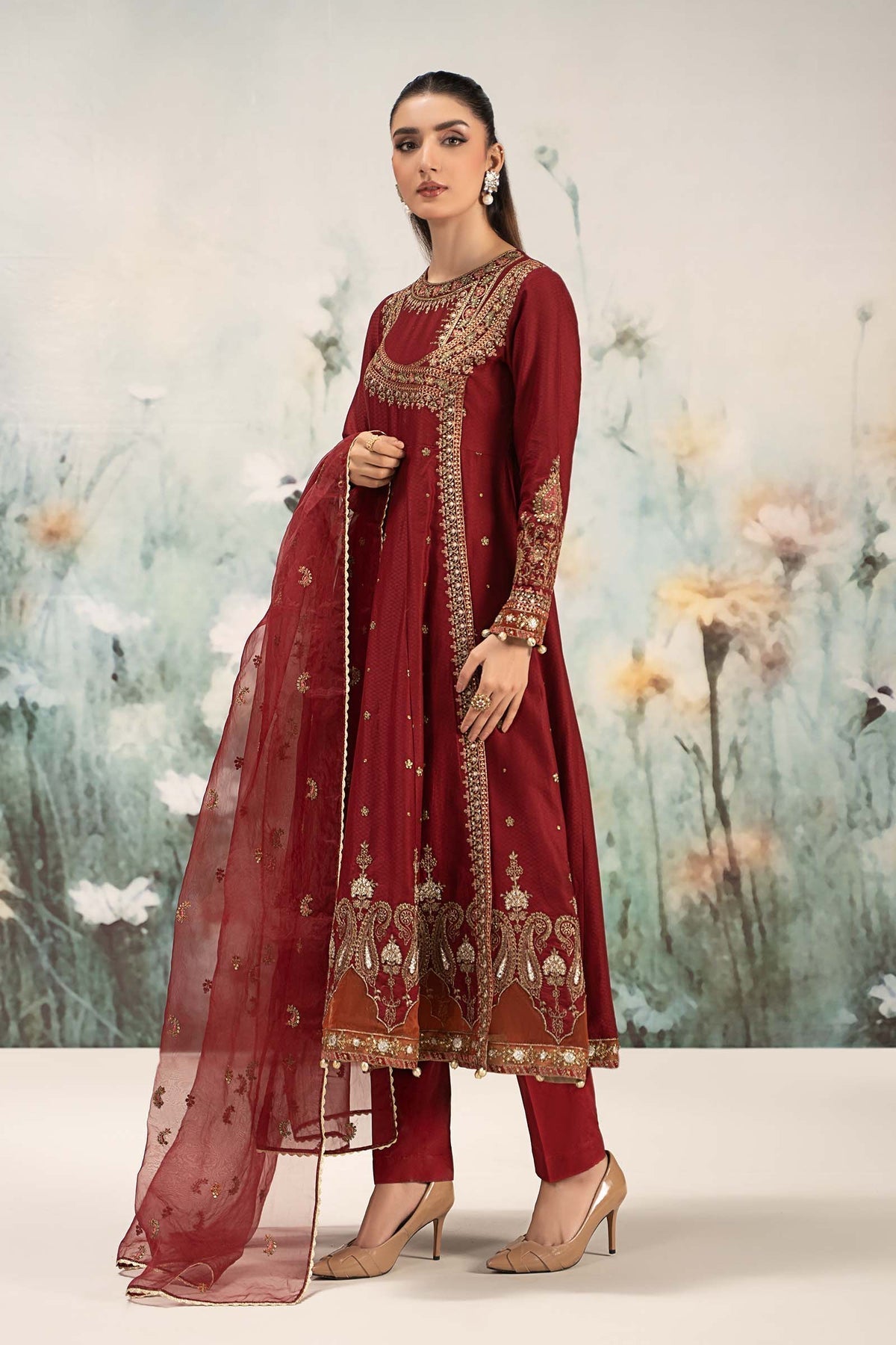 Maria B | Casual Pret 25 | DW-EF25-40 XL Maroon Lawn