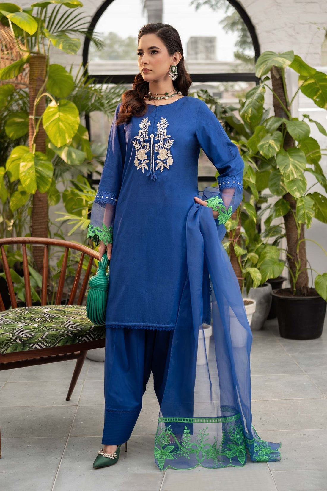 Maria B | Casual Pret 25 | DW-EF25-15 XS Blue Jacquard Lawn