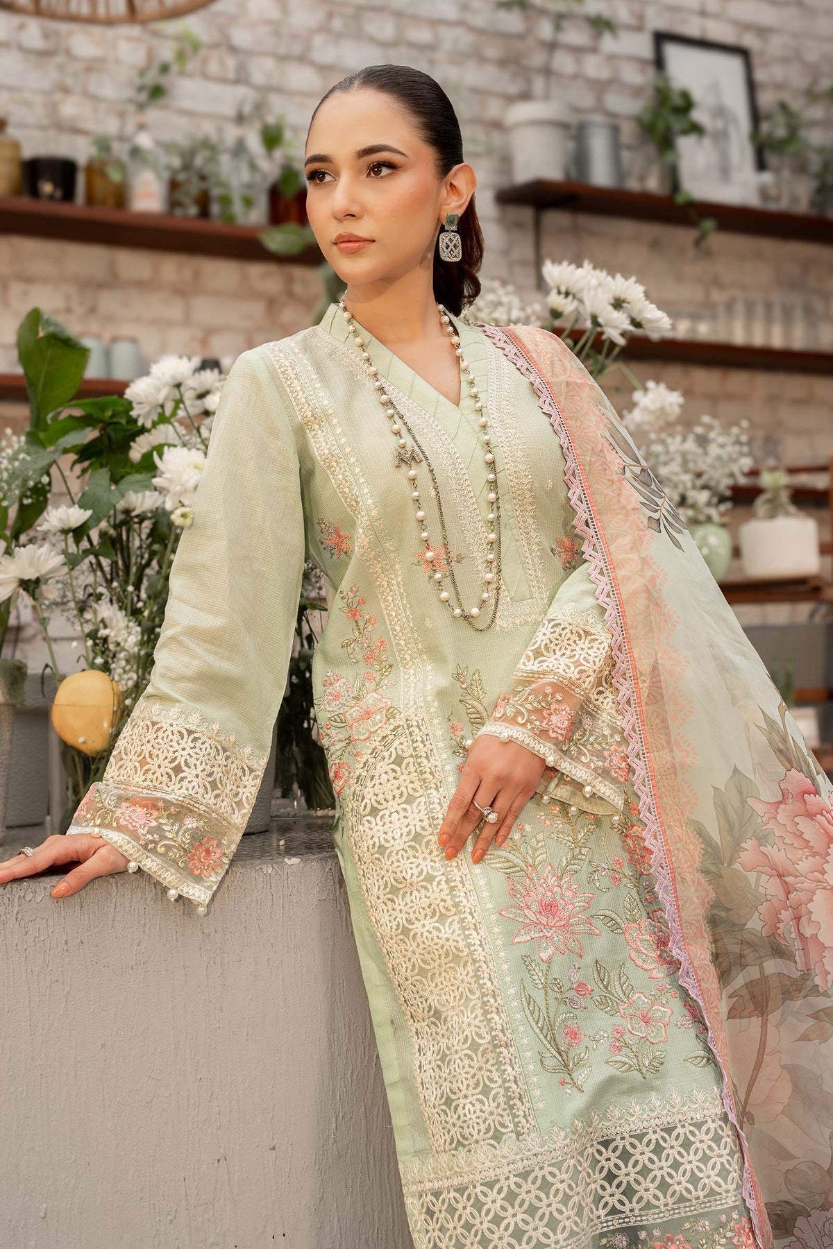 Maria B | Casual Pret 25 | DW-EF25-151 M Mint Green Lawn