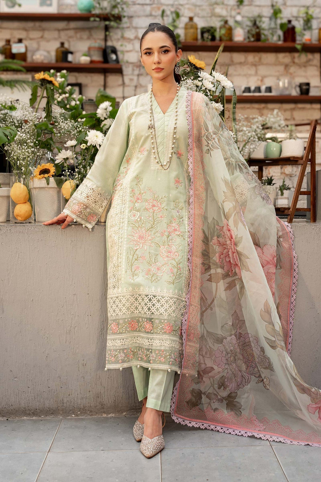 Maria B | Casual Pret 25 | DW-EF25-151 XS Mint Green Lawn