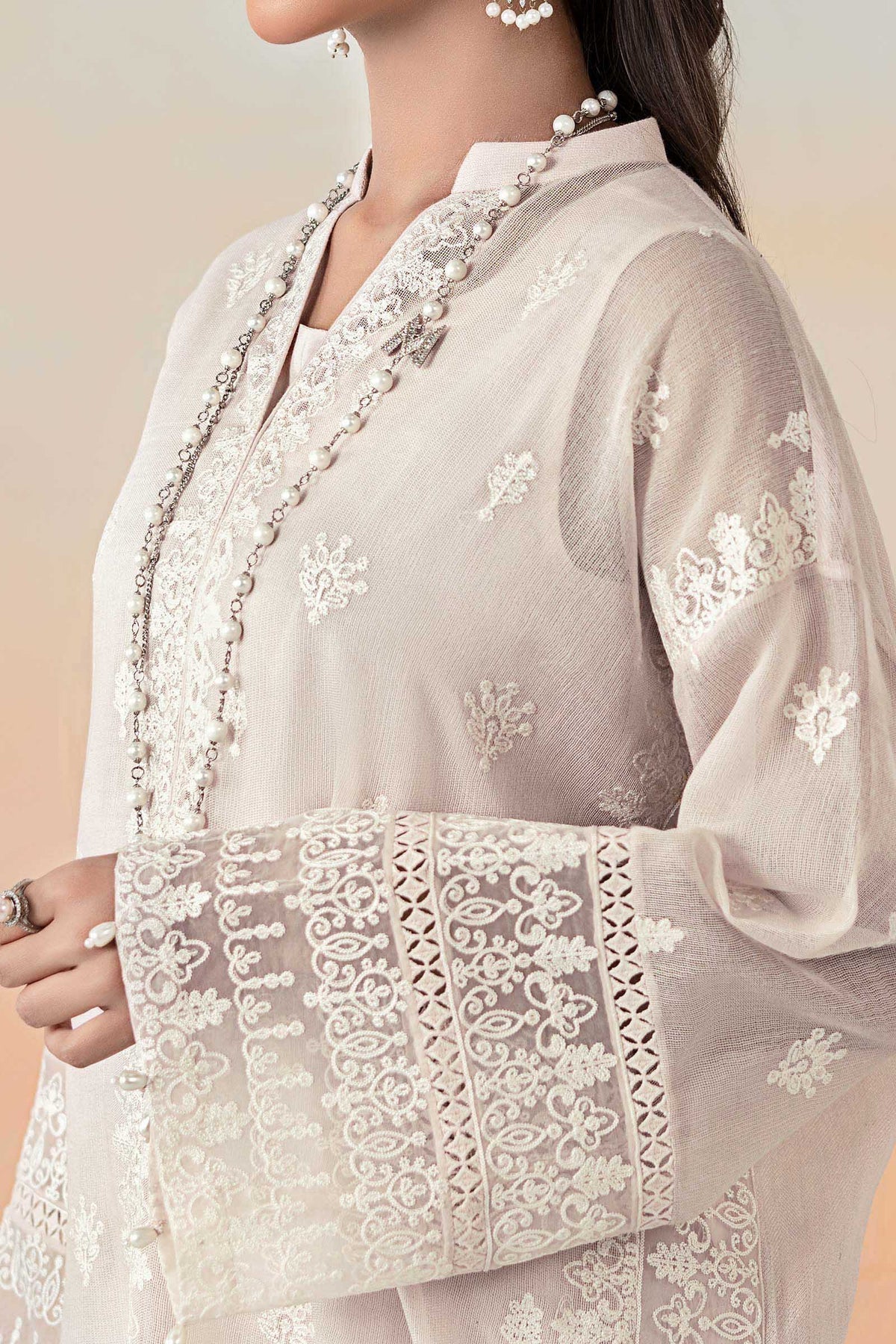 Maria B | Casual Pret 25 | DW-EF25-92 L Off White Cotton Net