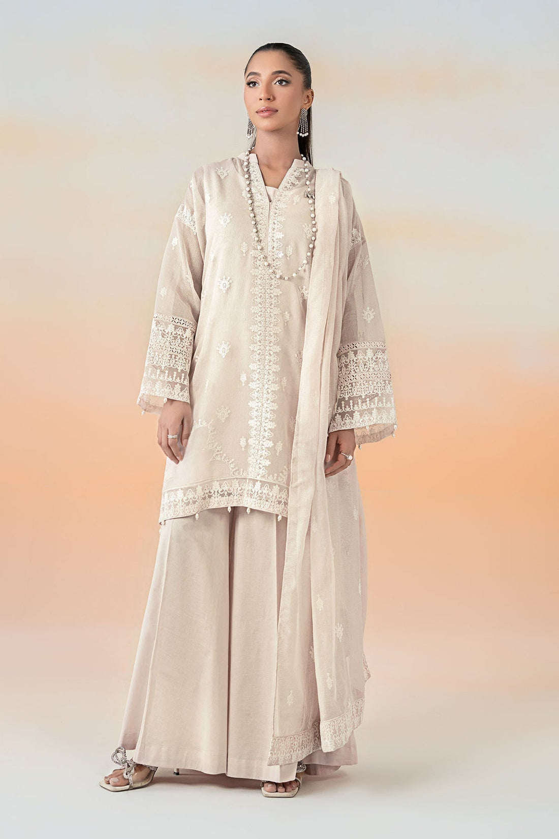 Maria B | Casual Pret 25 | DW-EF25-92 S Off White Cotton Net