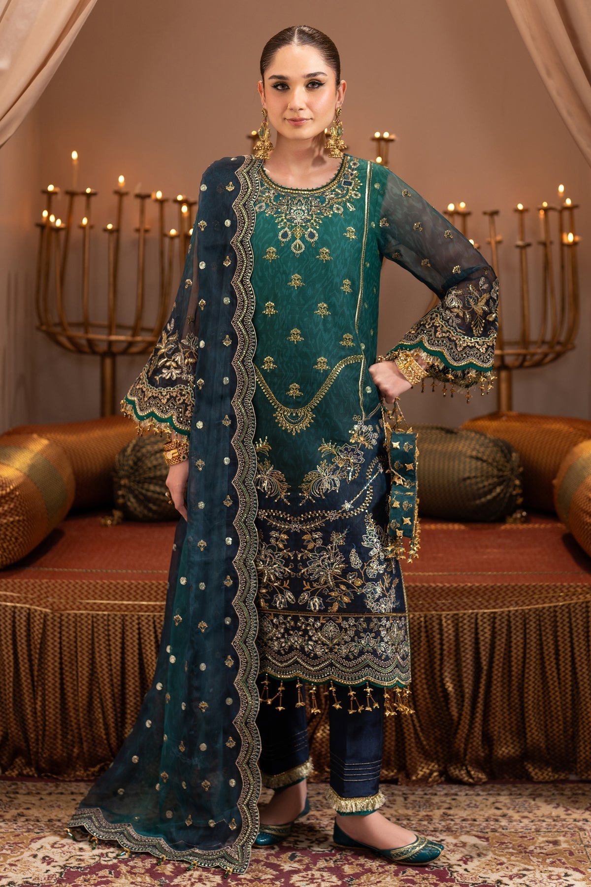 Alizeh | Jhalak Formals | AF-JHLK-04-DEEWANI L Teal Green Chiffon