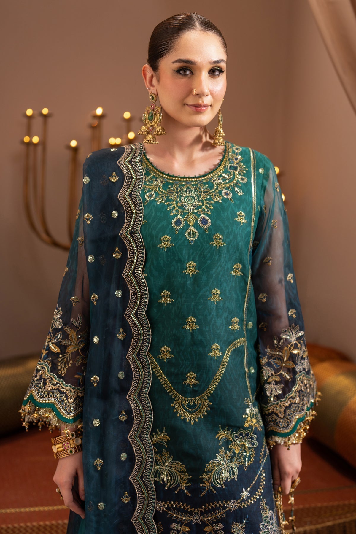 Alizeh | Jhalak Formals | AF-JHLK-04-DEEWANI XL Teal Green Chiffon