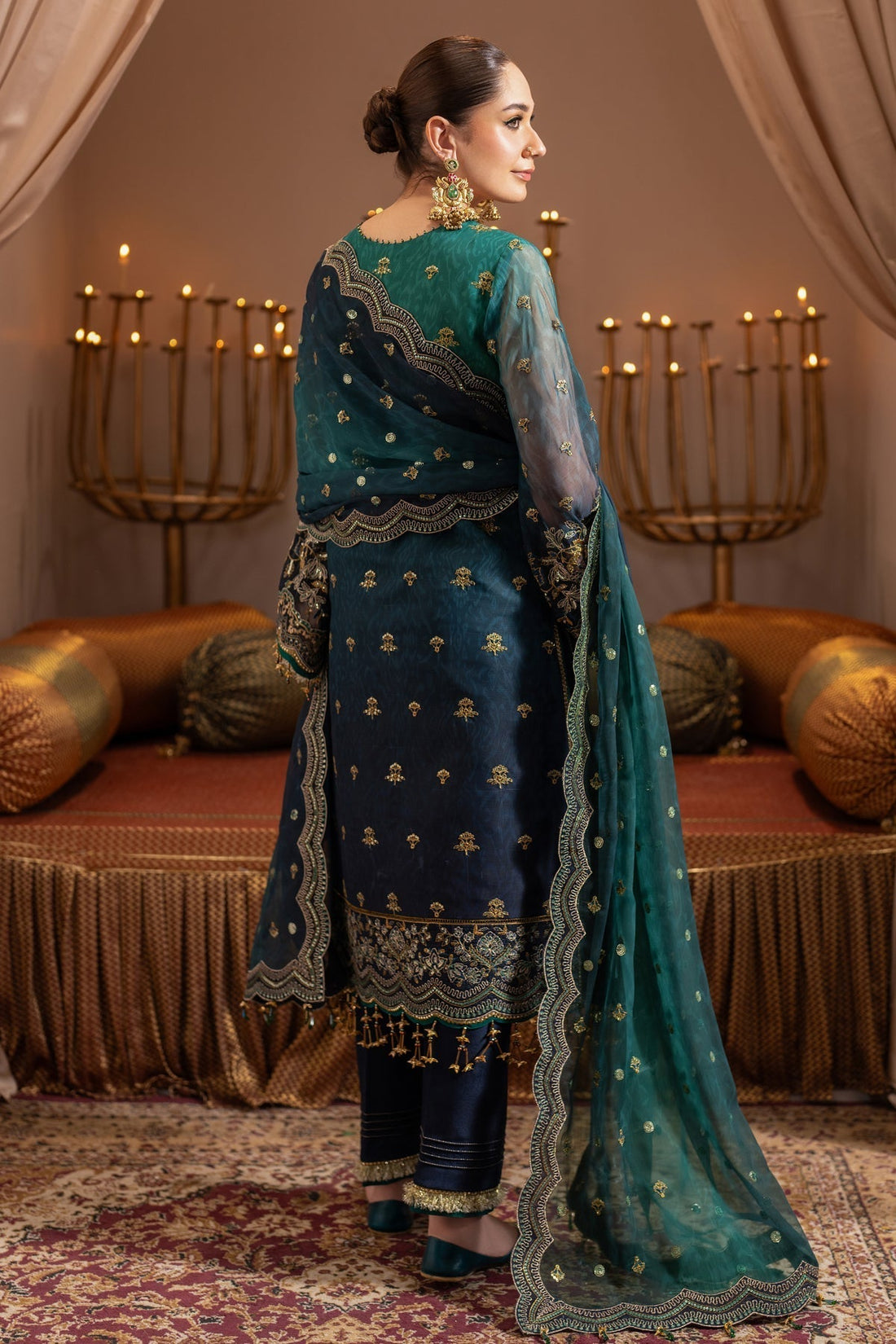 Alizeh | Jhalak Formals | AF-JHLK-04-DEEWANI XS Teal Green Chiffon
