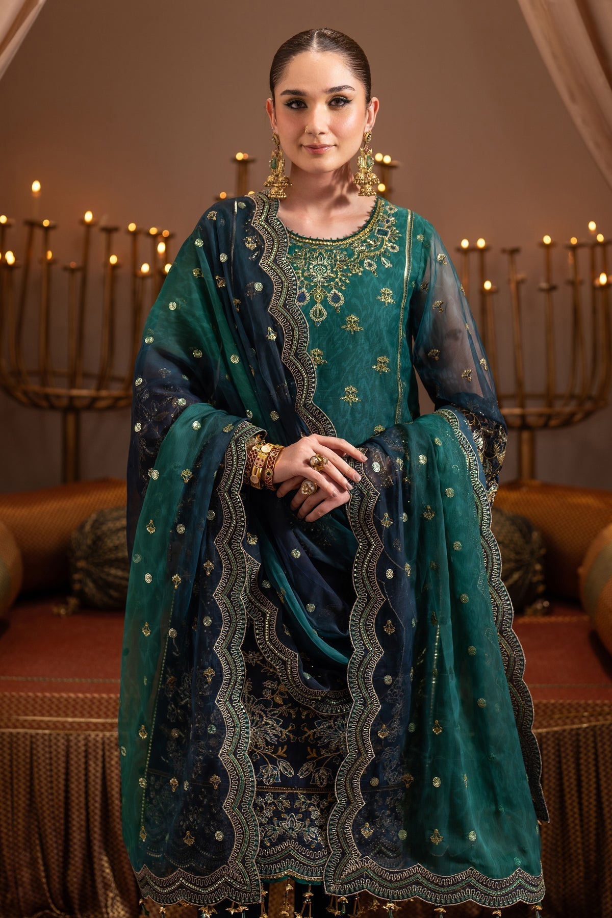 Alizeh | Jhalak Formals | AF-JHLK-04-DEEWANI M Teal Green Chiffon