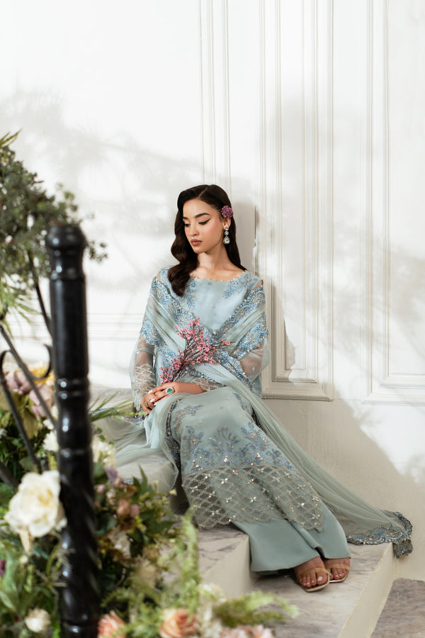 Azzal | Mishri Formals | Diyar Custom Size Blue Organza