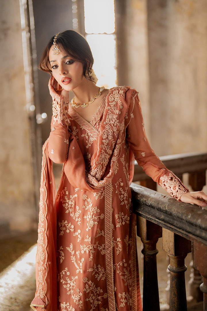 Azure | Ensembles Embroidered Formals | Dusky Bloom M Tea Pink Chiffon
