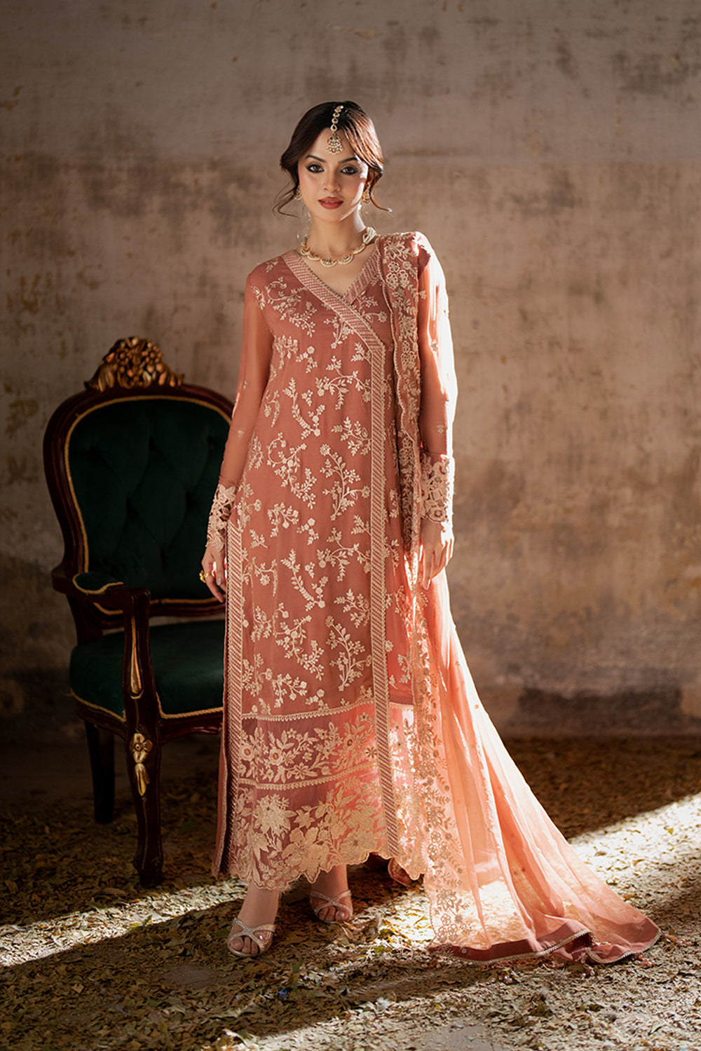 Azure | Ensembles Embroidered Formals | Dusky Bloom XL Tea Pink Chiffon