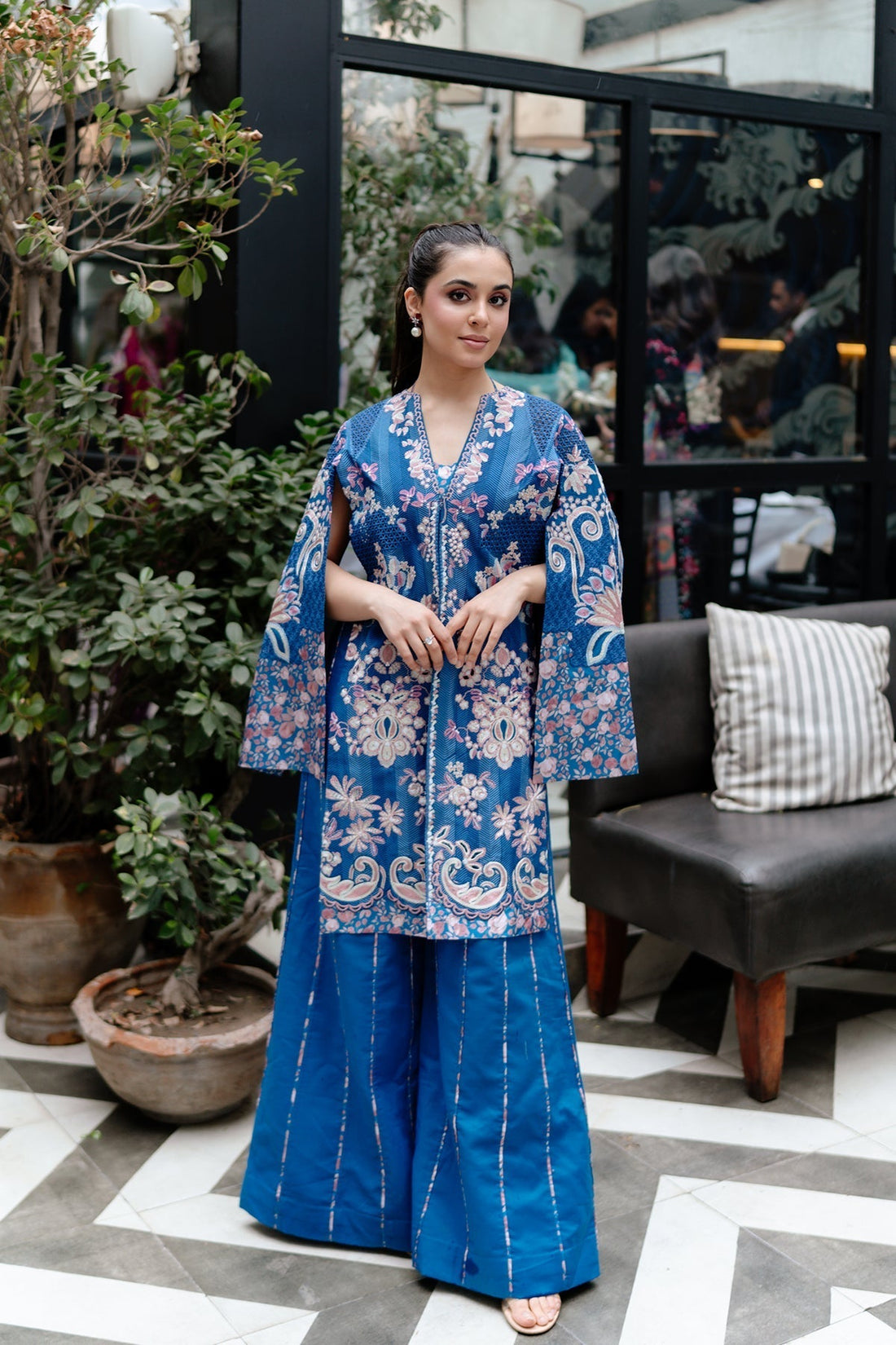 Afrozeh | Lawn 25 | Eclipse XS Blue Long Open Shirt