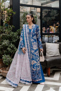Afrozeh | Lawn 25 | Eclipse XL Blue Long Open Shirt