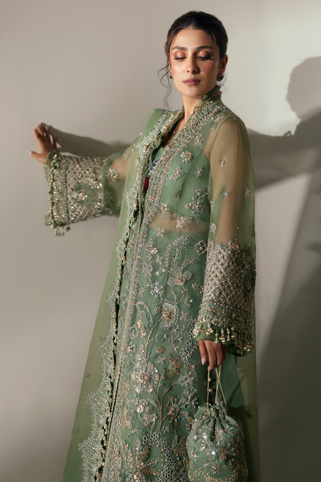 Elan | Wedding Festive 24 | JARDIN DE RŠVES (EC24-05) Custom Size Deep Olive Green Poly Organza
