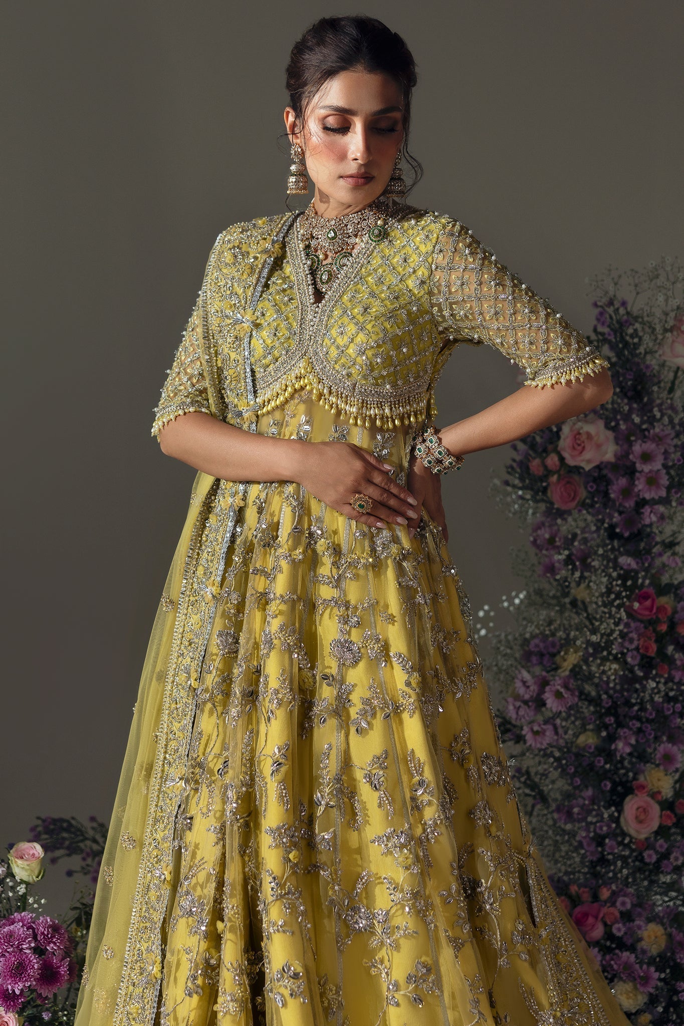 Elan | Wedding Festive 24 | BOTANICAL BLISS (EC24-02) L Poly Net Lime Yellow