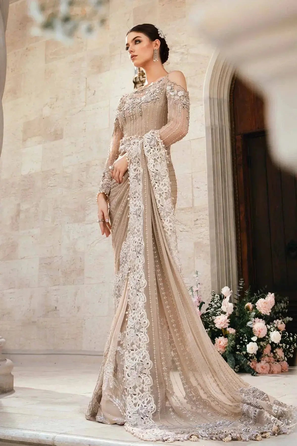 Maria B | Mbroidered Fabrics 2024 | BD-2801 - Pakistani Designer Dress - by Maria B | Type: Bridal - 100% Original at Saira Sultan