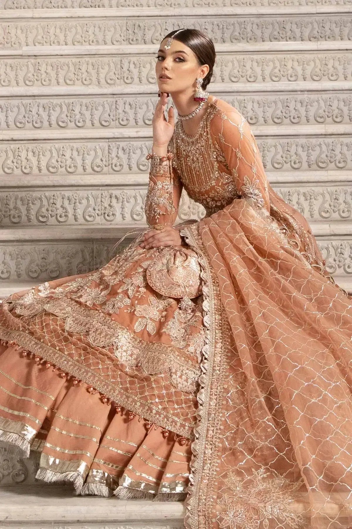 Maria B | Mbroidered Fabrics 2024 | BD-2804 - Pakistani Designer Dress - by Maria B | Type: Bridal - 100% Original at Saira Sultan