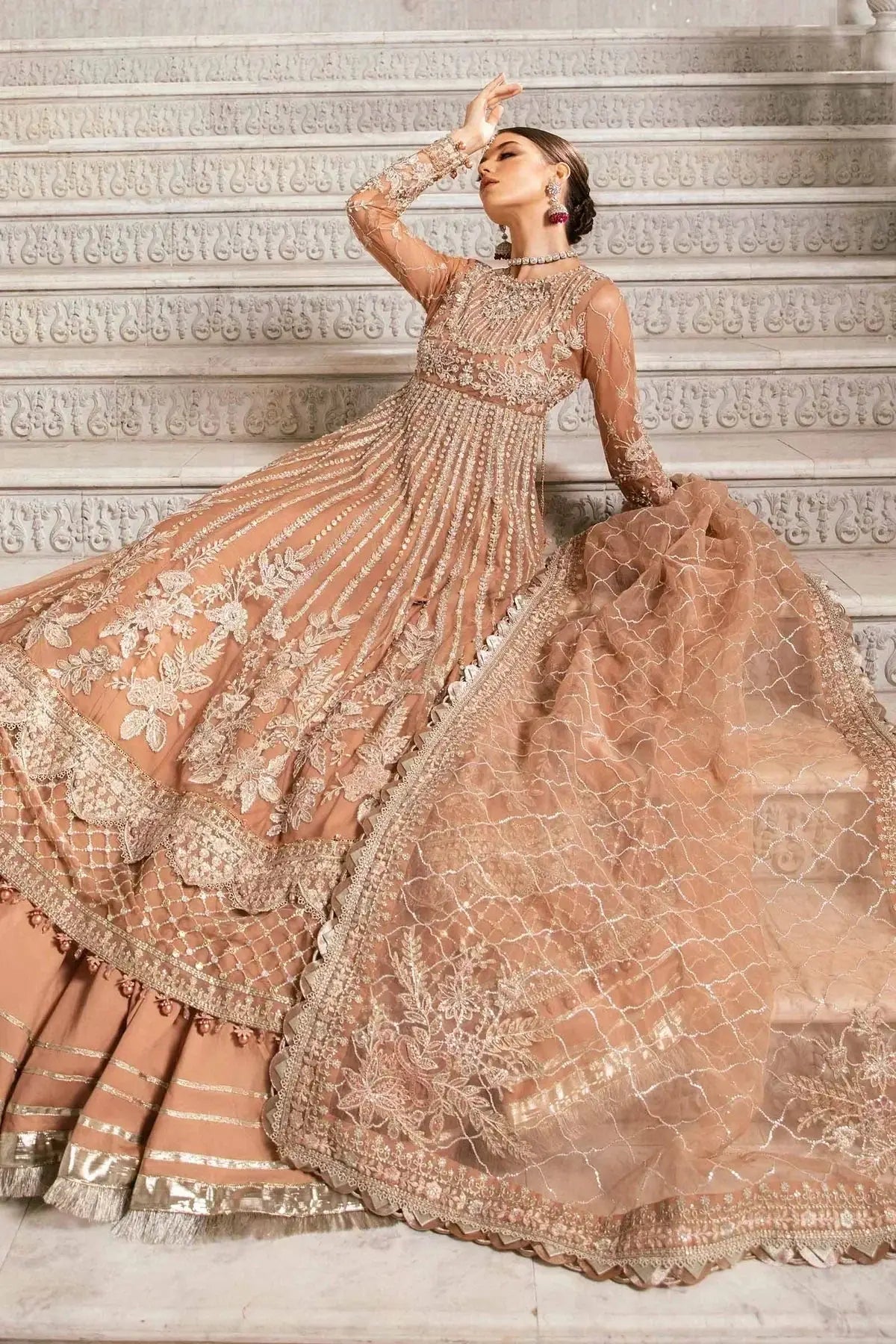 Maria B | Mbroidered Fabrics 2024 | BD-2804 - Pakistani Designer Dress - by Maria B | Type: Bridal - 100% Original at Saira Sultan