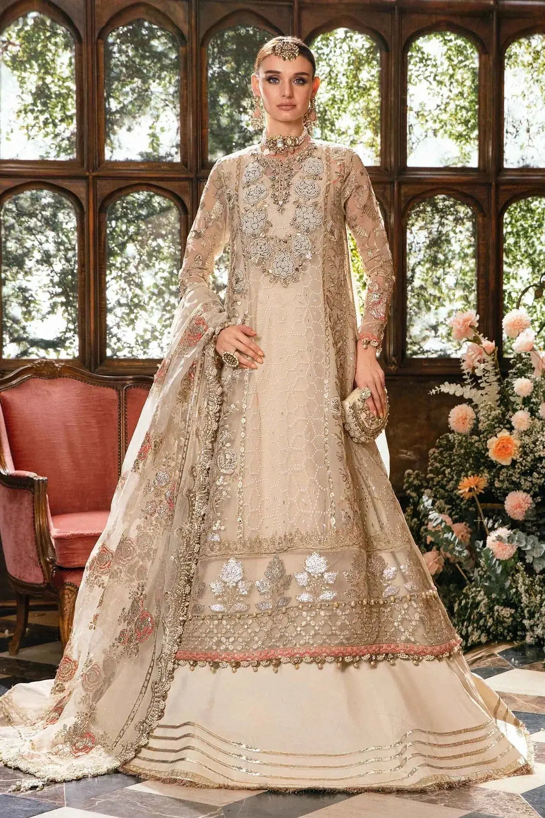 Maria B | Mbroidered Fabrics 2024 | BD-2805 - Pakistani Designer Dress - by Maria B | Type: Bridal - 100% Original at Saira Sultan