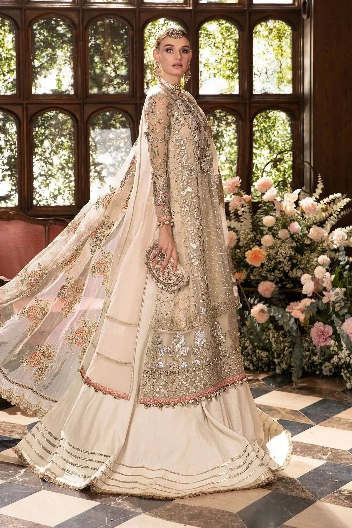 Maria B | Mbroidered Fabrics 2024 | BD-2805 - Pakistani Designer Dress - by Maria B | Type: Bridal - 100% Original at Saira Sultan