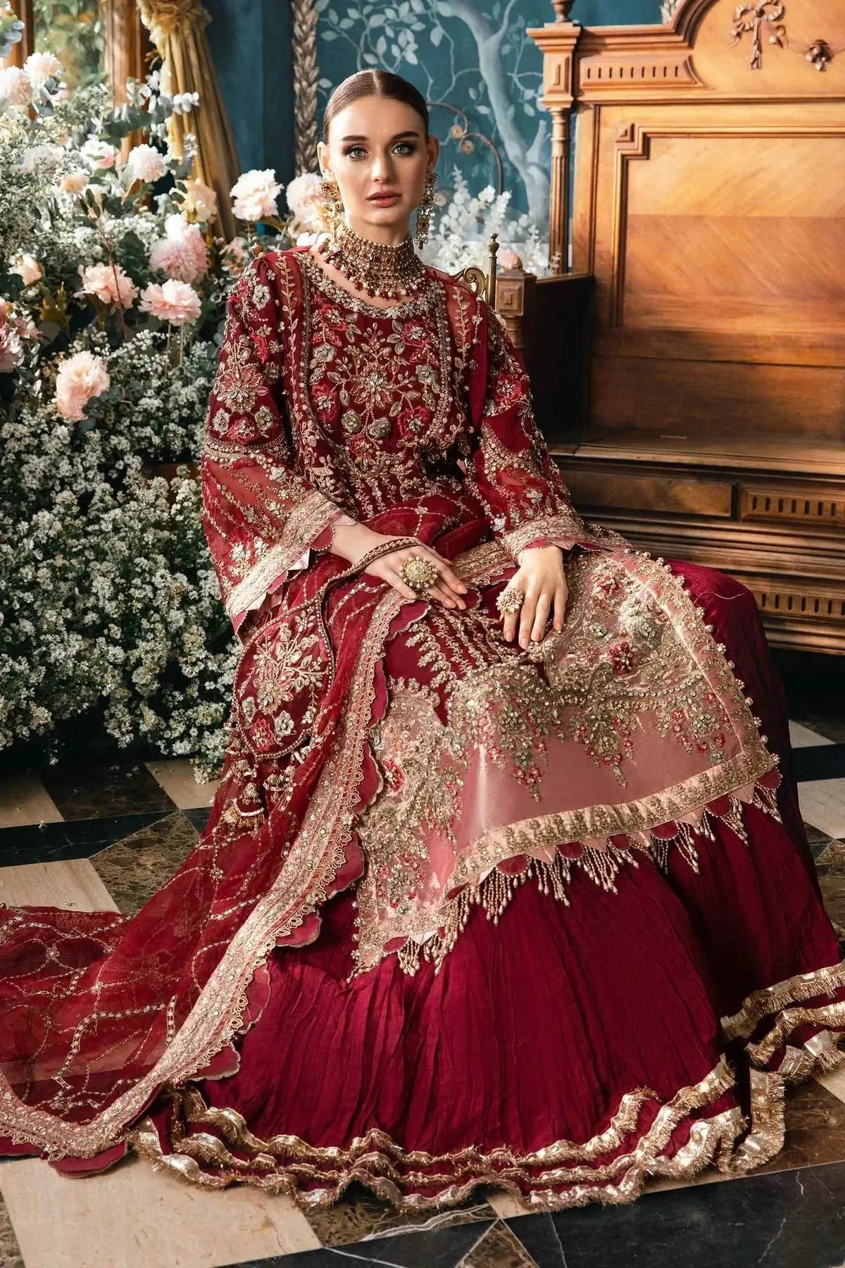 Maria B | Mbroidered Fabrics 2024 | BD-2807 - Pakistani Designer Dress - by Maria B | Type: Bridal - 100% Original at Saira Sultan