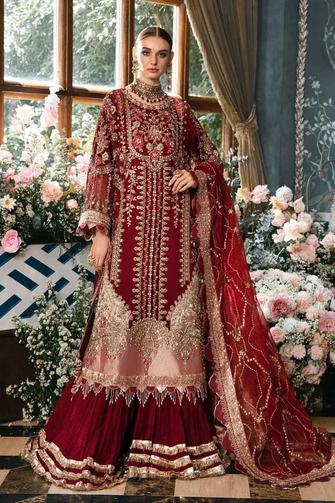 Maria B | Mbroidered Fabrics 2024 | BD-2807 - Pakistani Designer Dress - by Maria B | Type: Bridal - 100% Original at Saira Sultan
