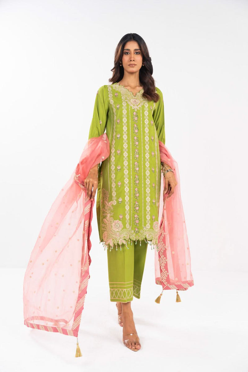 Al Karam | Festive Summer 25 | A-08 XS Parrot Green Cotton Silk