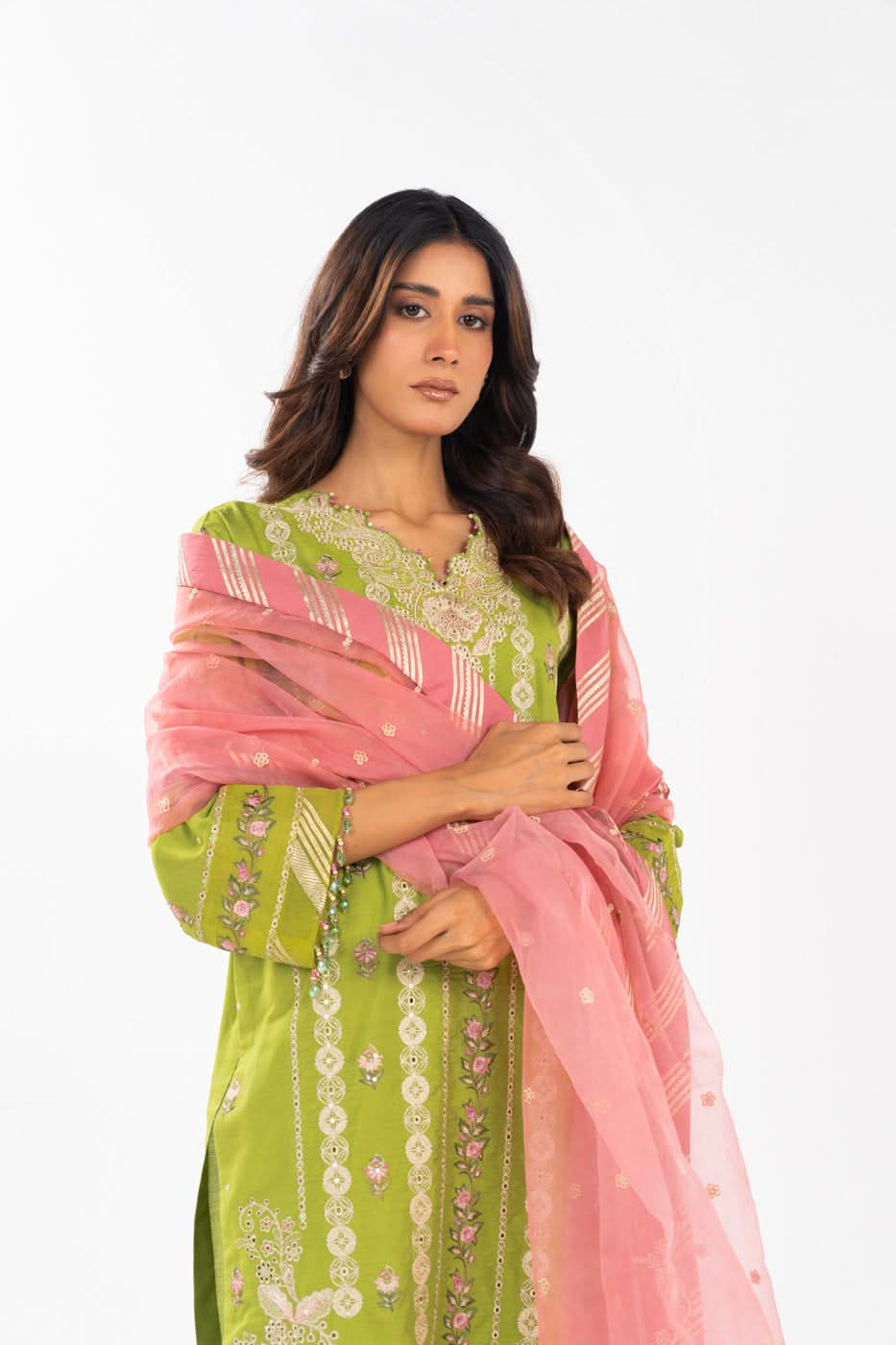 Al Karam | Festive Summer 25 | A-08 L Parrot Green Cotton Silk