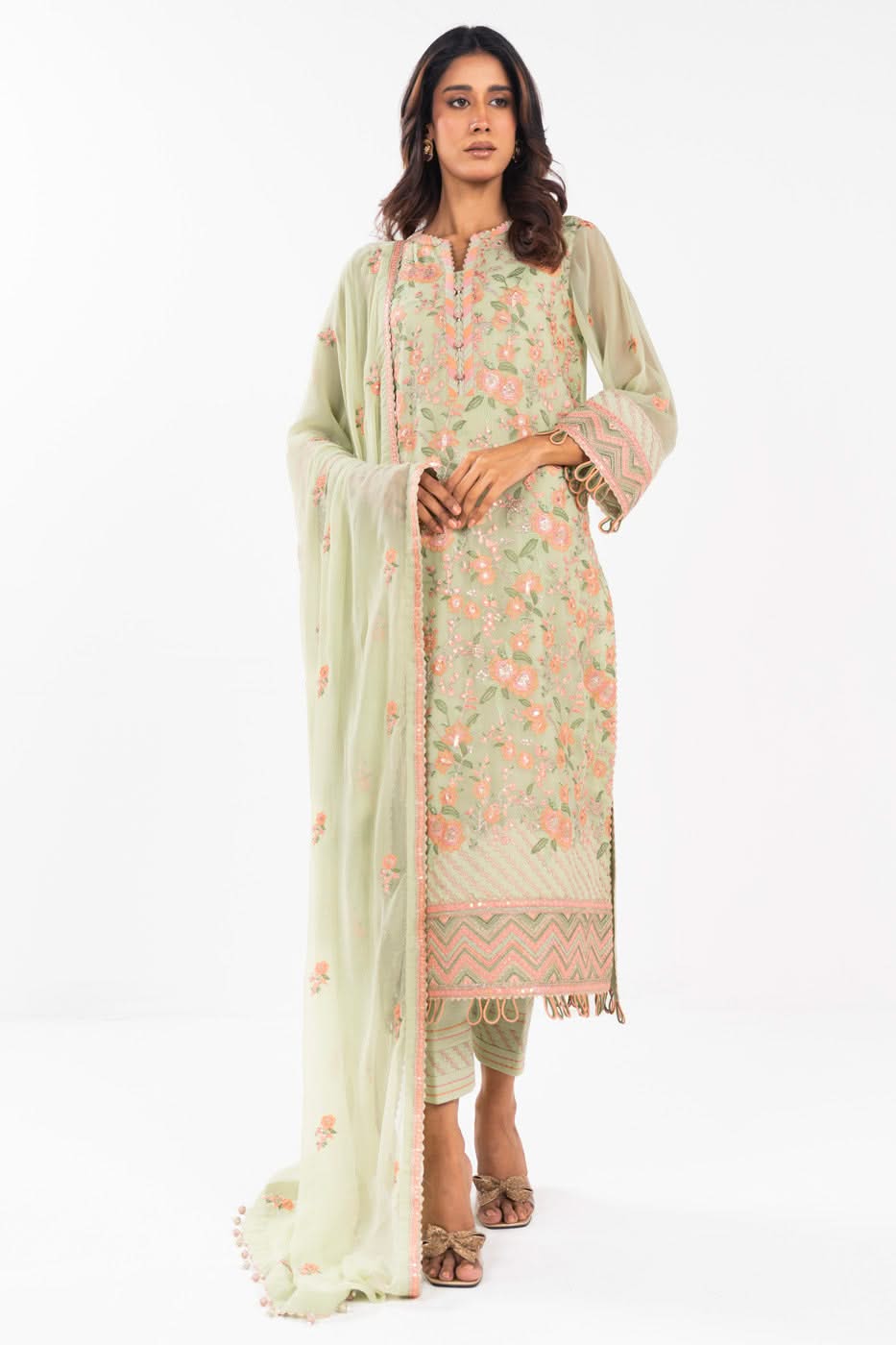 Al Karam | Festive Summer 25 | A-13 XS Mint Gray Chiffon