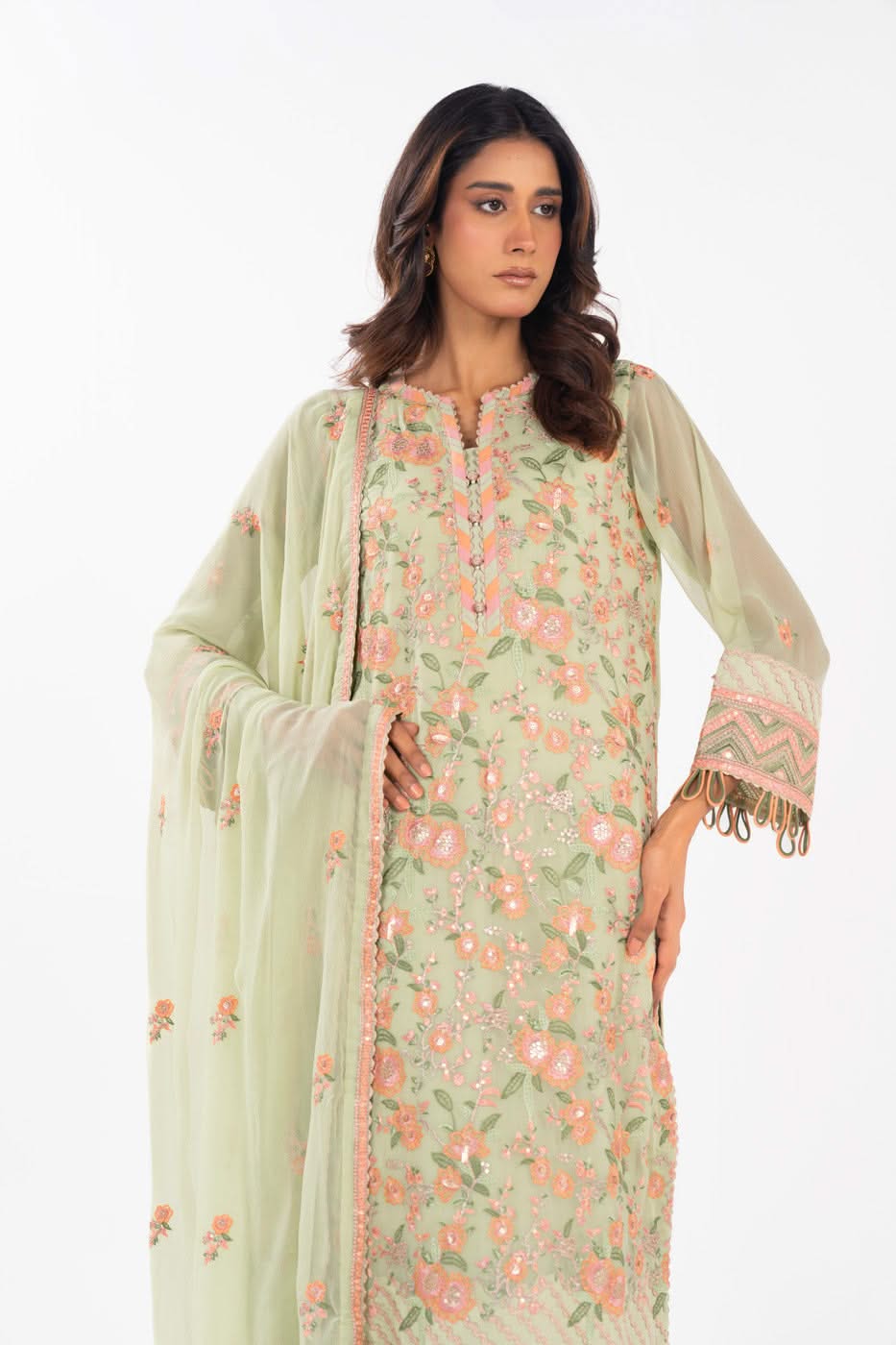 Al Karam | Festive Summer 25 | A-13 L Mint Gray Chiffon